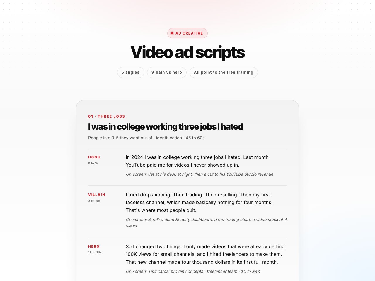 Ad creative scripts preview